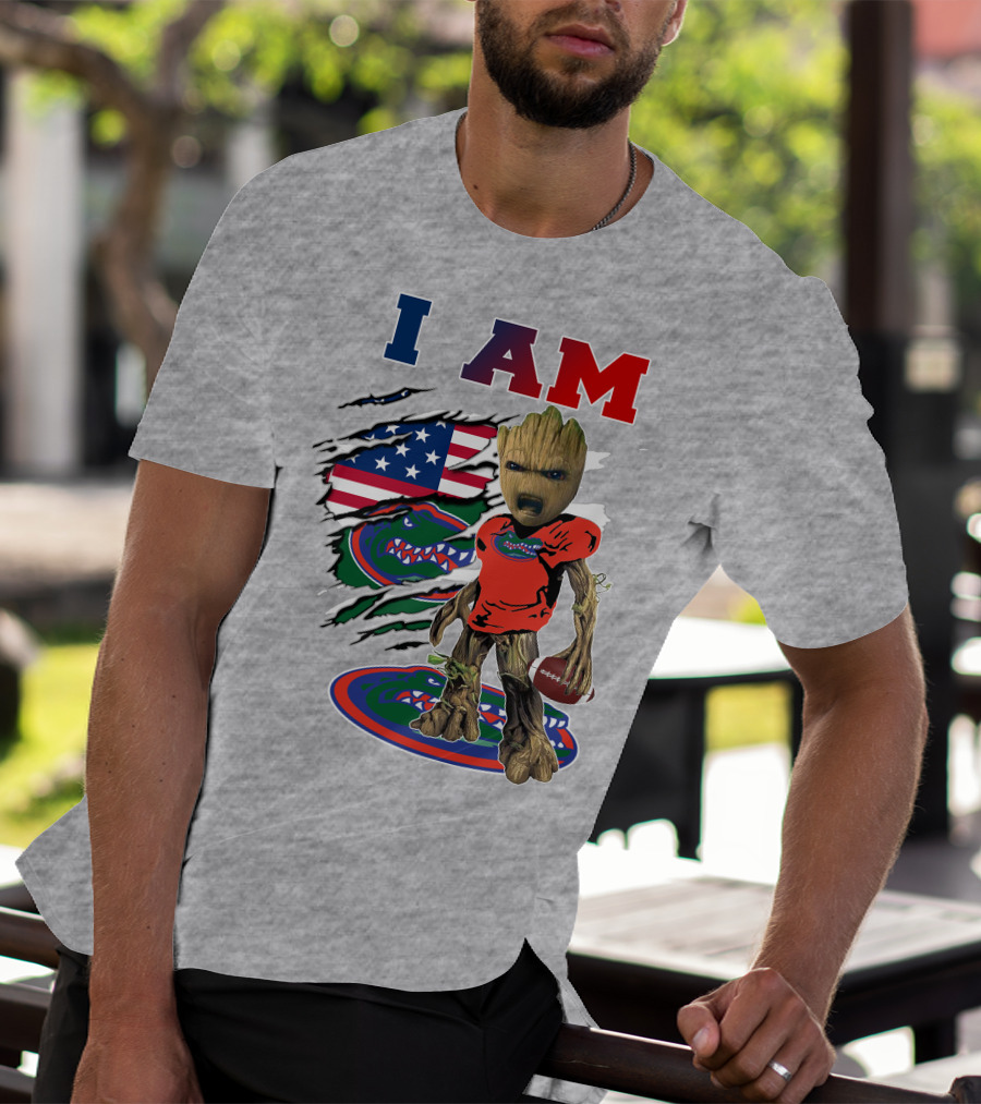 I AM Baby Groot Gators Football American Flag T-Shirt