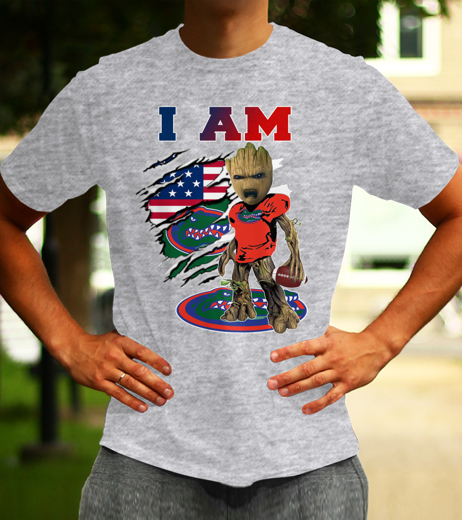 I AM Baby Groot Gators Football American Flag T-Shirt