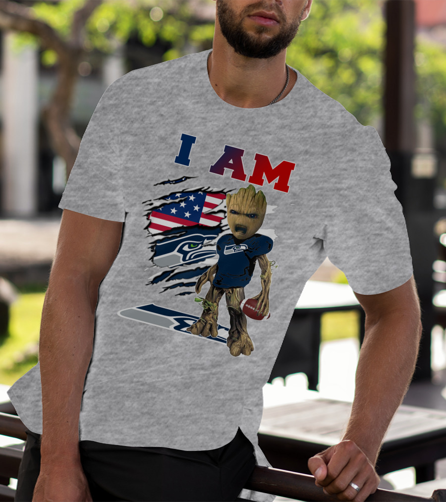 I Am Seahawks Baby Groot Football Patriots Flag T-Shirt