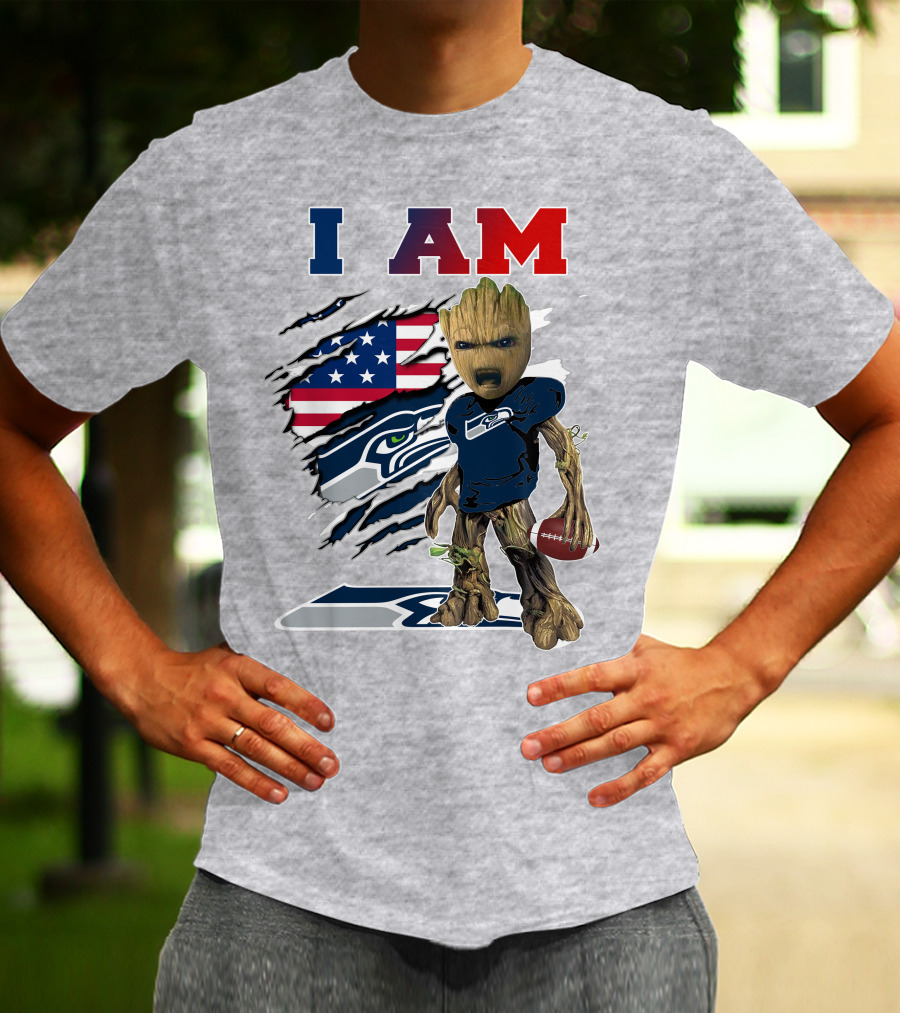 I Am Seahawks Baby Groot Football Patriots Flag T-Shirt