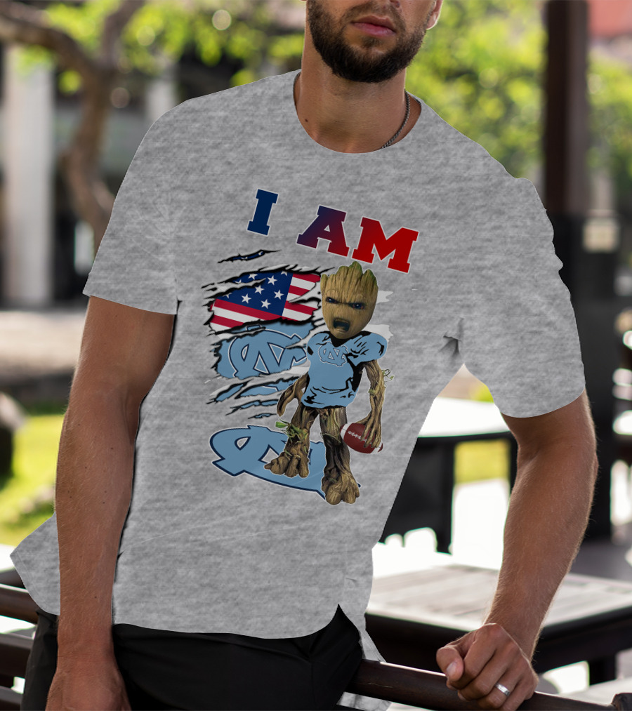 I Am Tarheels Baby Groot Unc Football American Flag T-Shirt