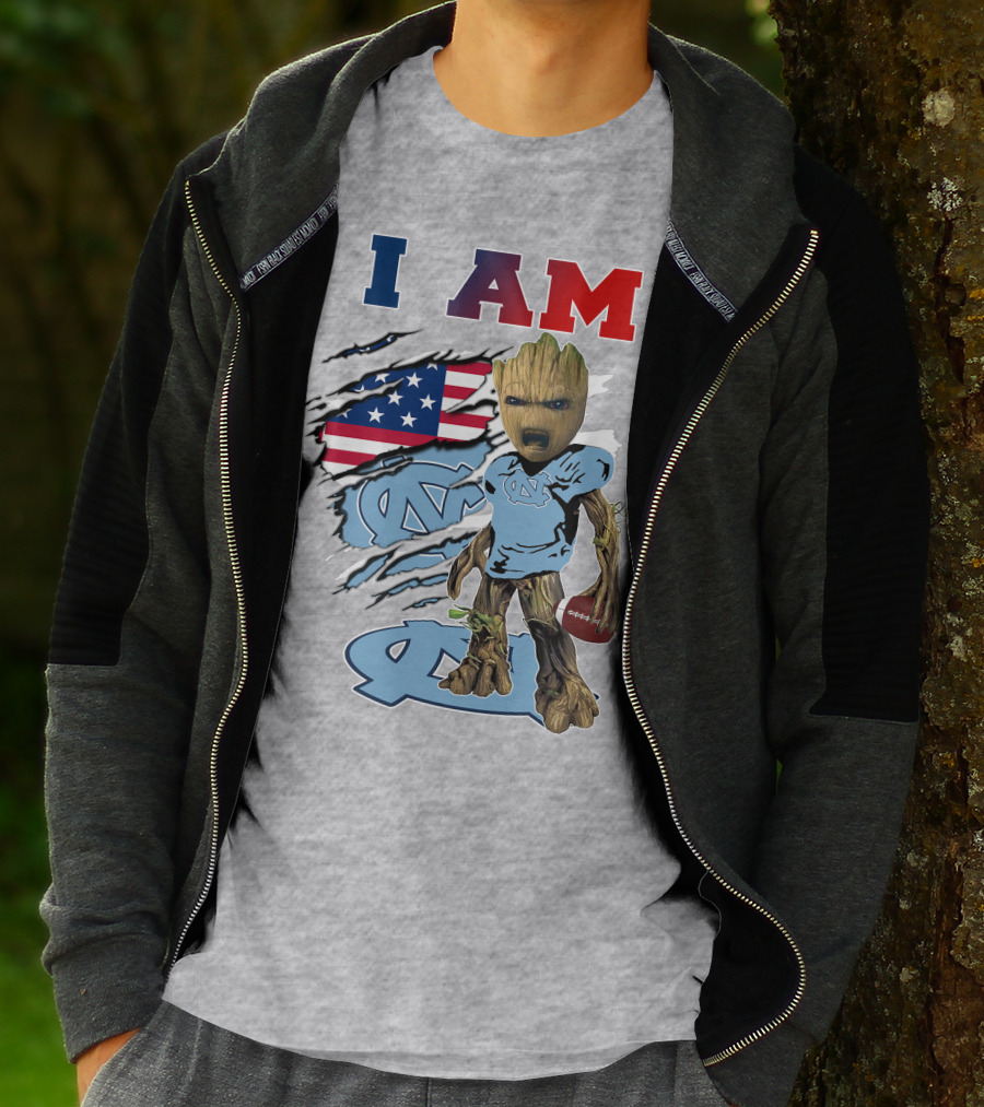 I Am Tarheels Baby Groot Unc Football American Flag T-Shirt
