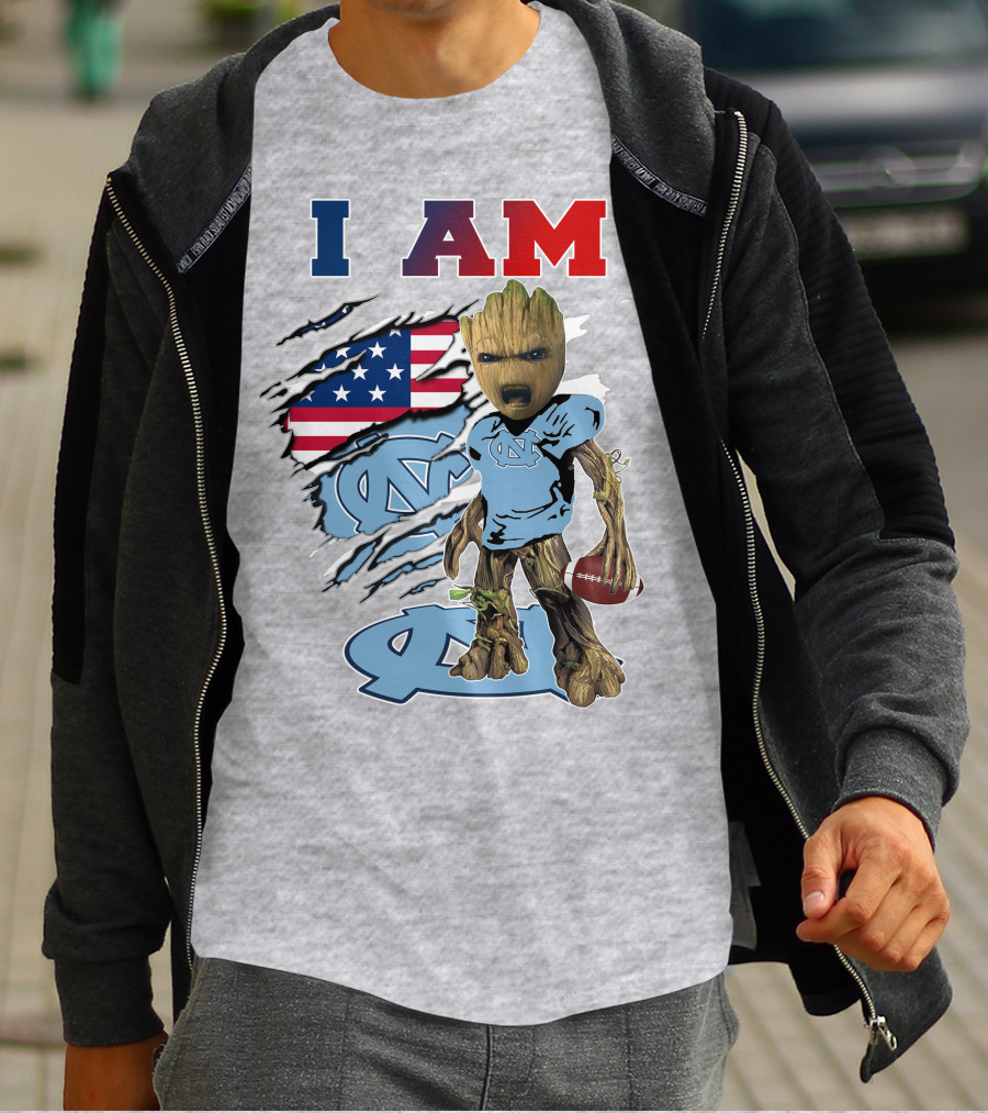 I Am Tarheels Baby Groot Unc Football American Flag T-Shirt