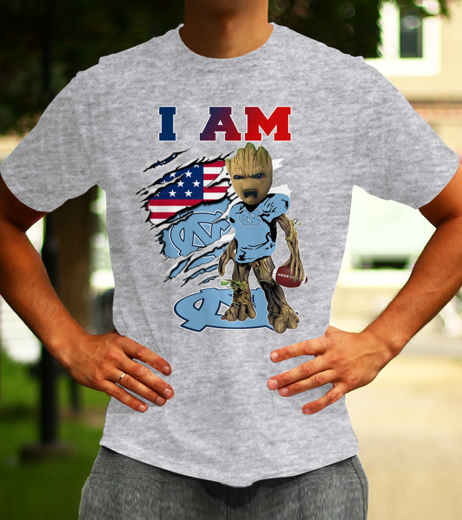 I Am Tarheels Baby Groot Unc Football American Flag T-Shirt