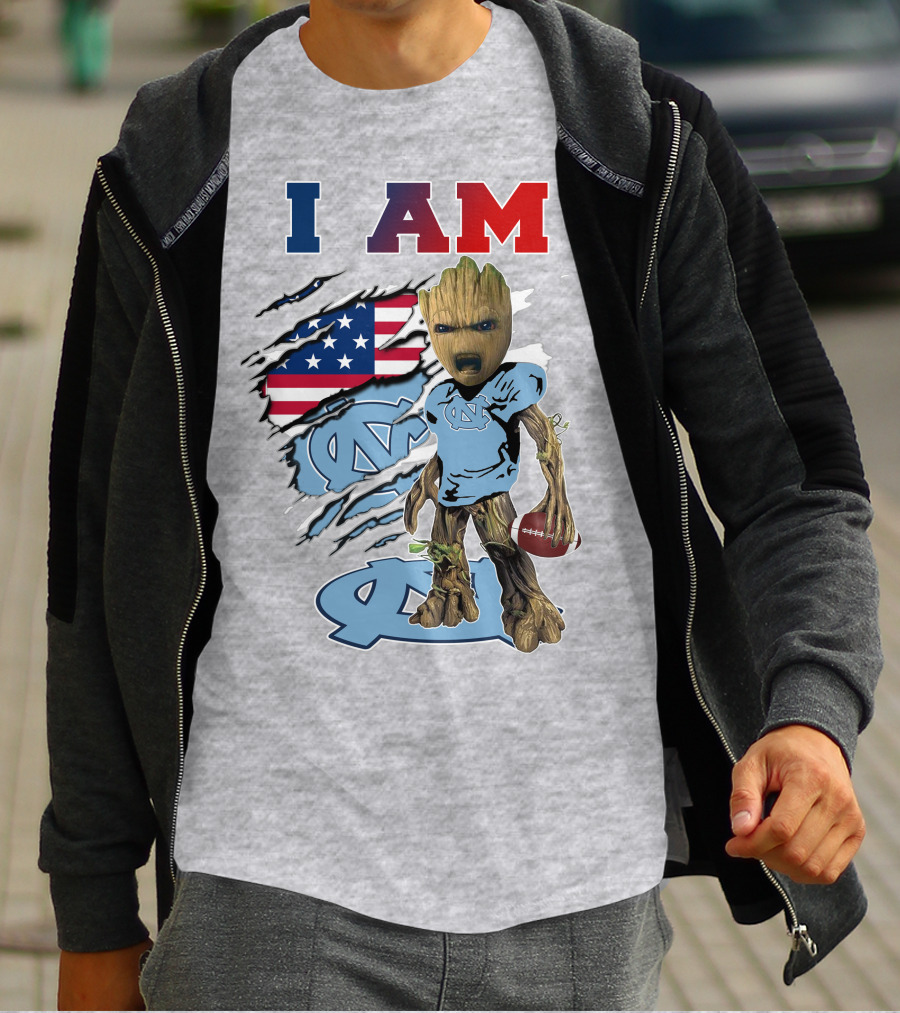 I Am Groot North Carolina Tar Heels Football USA Flag T-Shirt