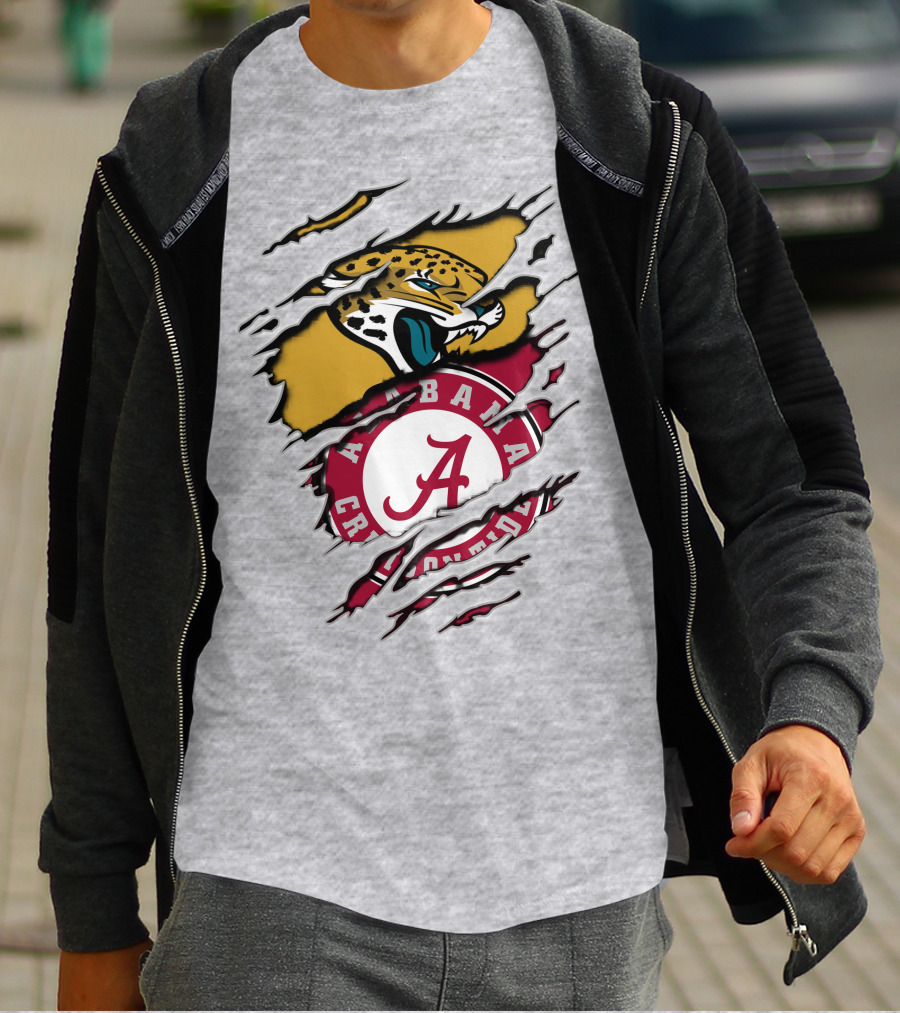 Alabama Crimson Tide And Jaguars Claw Logo Fusion T-Shirt