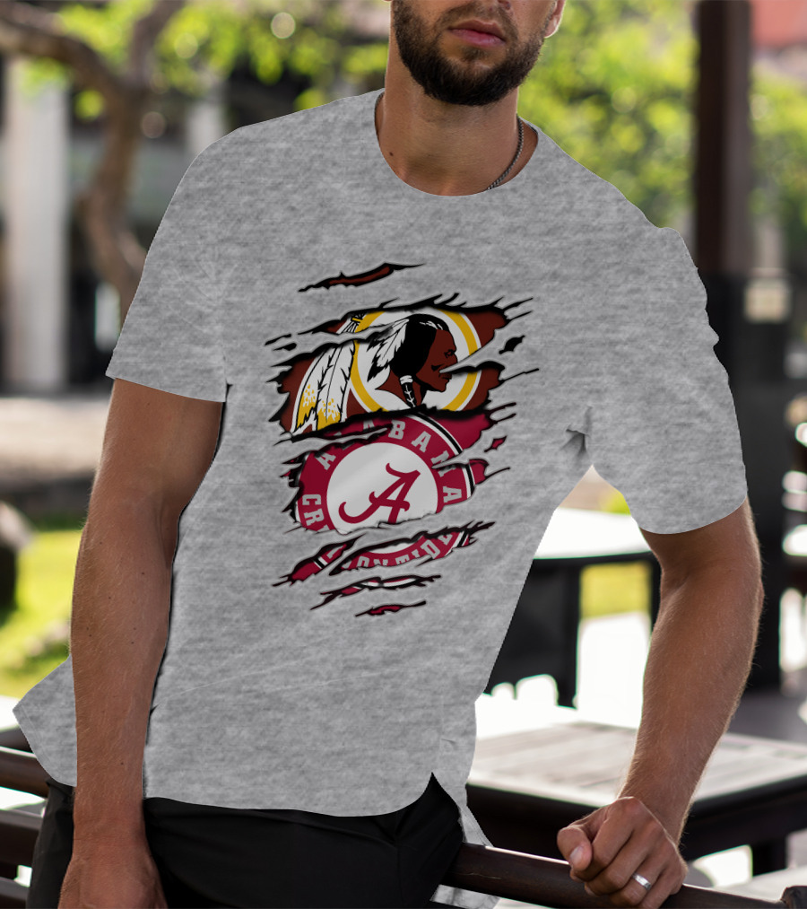 Alabama Crimson Tide Washington Redskins Logos Torn Effect T-Shirt