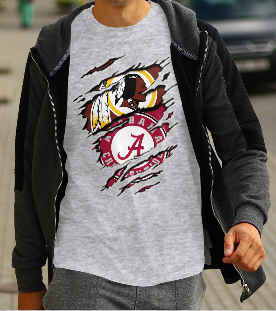 Alabama Crimson Tide Washington Redskins Logos Torn Effect T-Shirt