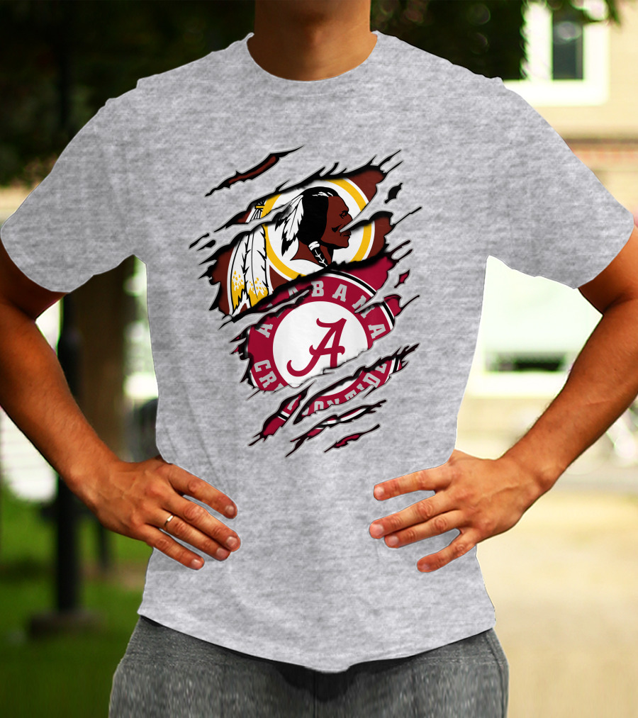 Alabama Crimson Tide Washington Redskins Logos Torn Effect T-Shirt