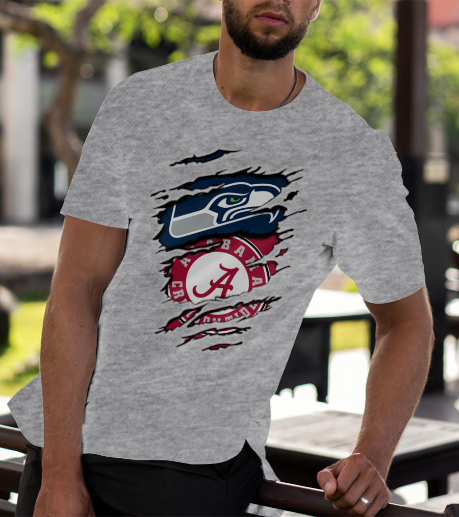 Alabama Crimson Tide And Seattle Seahawks Torn T-Shirt