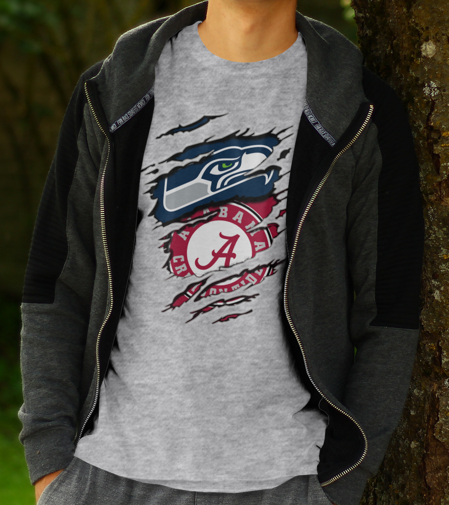 Alabama Crimson Tide And Seattle Seahawks Torn T-Shirt
