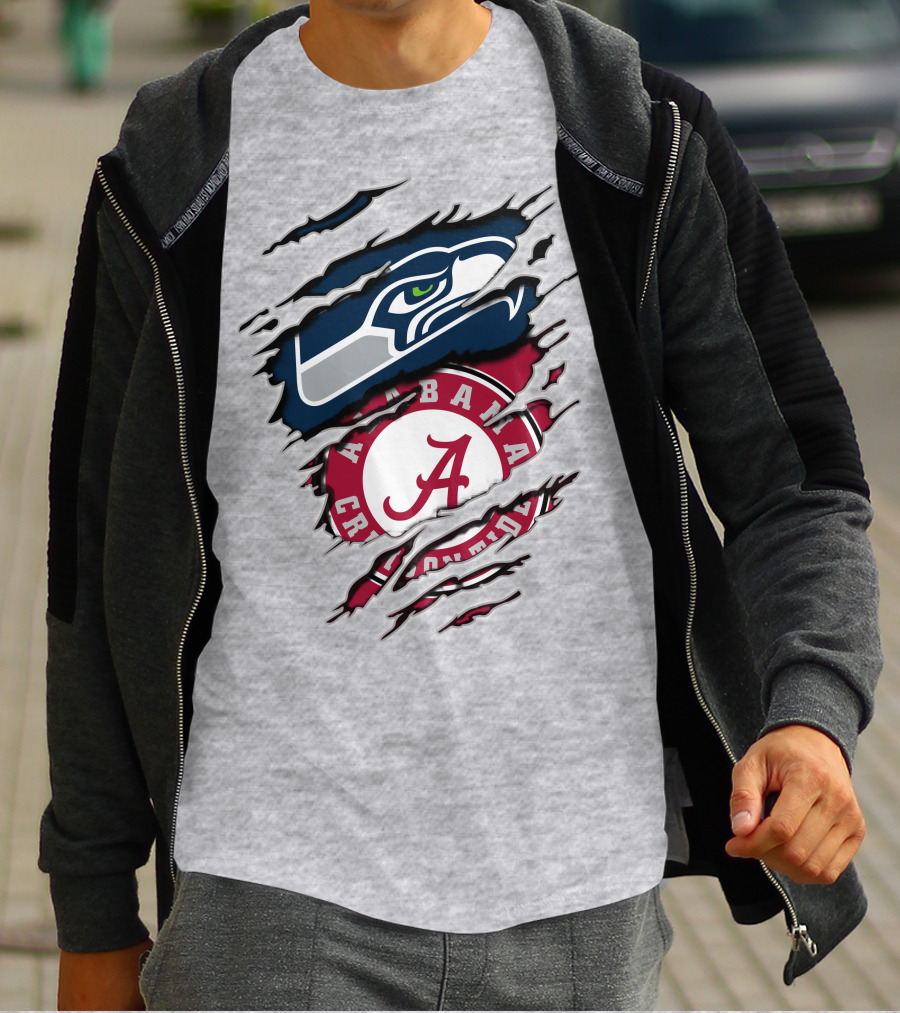 Alabama Crimson Tide And Seattle Seahawks Torn T-Shirt