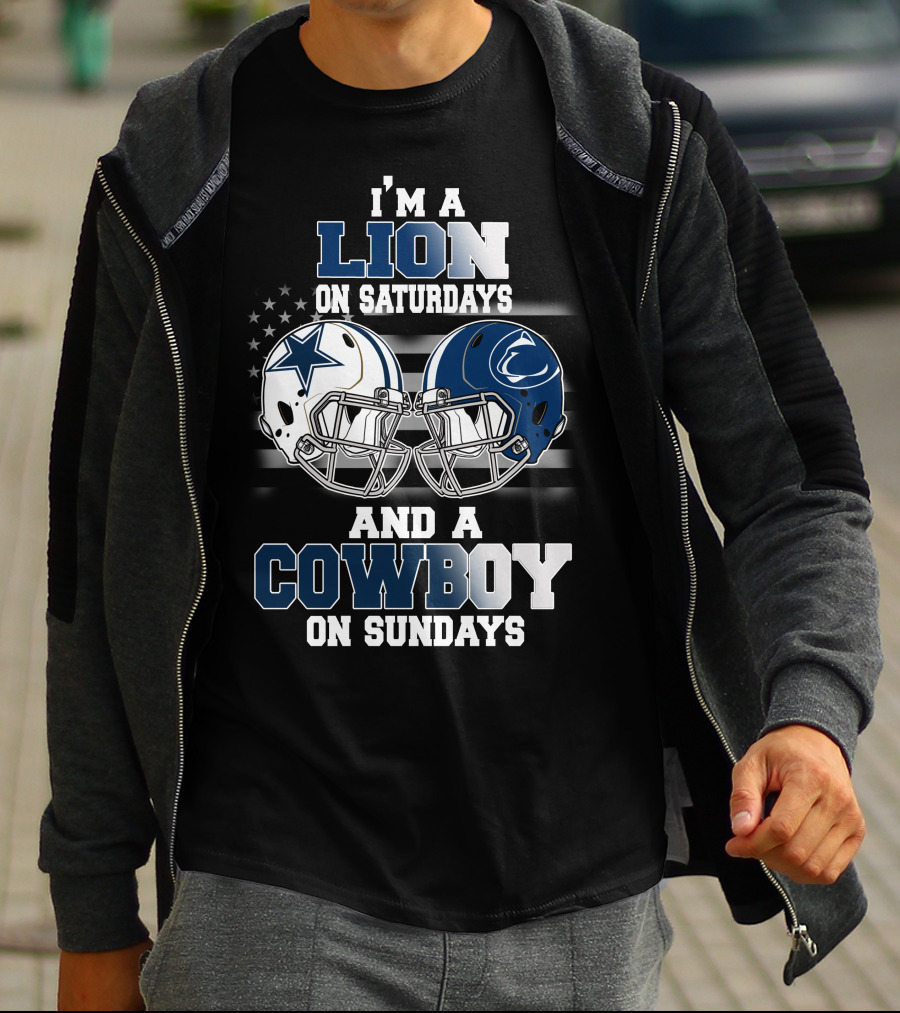 I'm A Lion On Saturdays And A Cowboy On Sundays Football Helmets T-Shirt