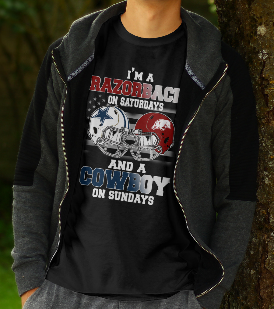 Razorback On Saturdays Cowboy On Sundays Football Helmets T-Shirt
