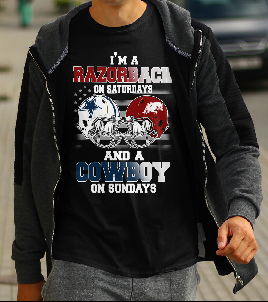 Razorback On Saturdays Cowboy On Sundays Football Helmets T-Shirt