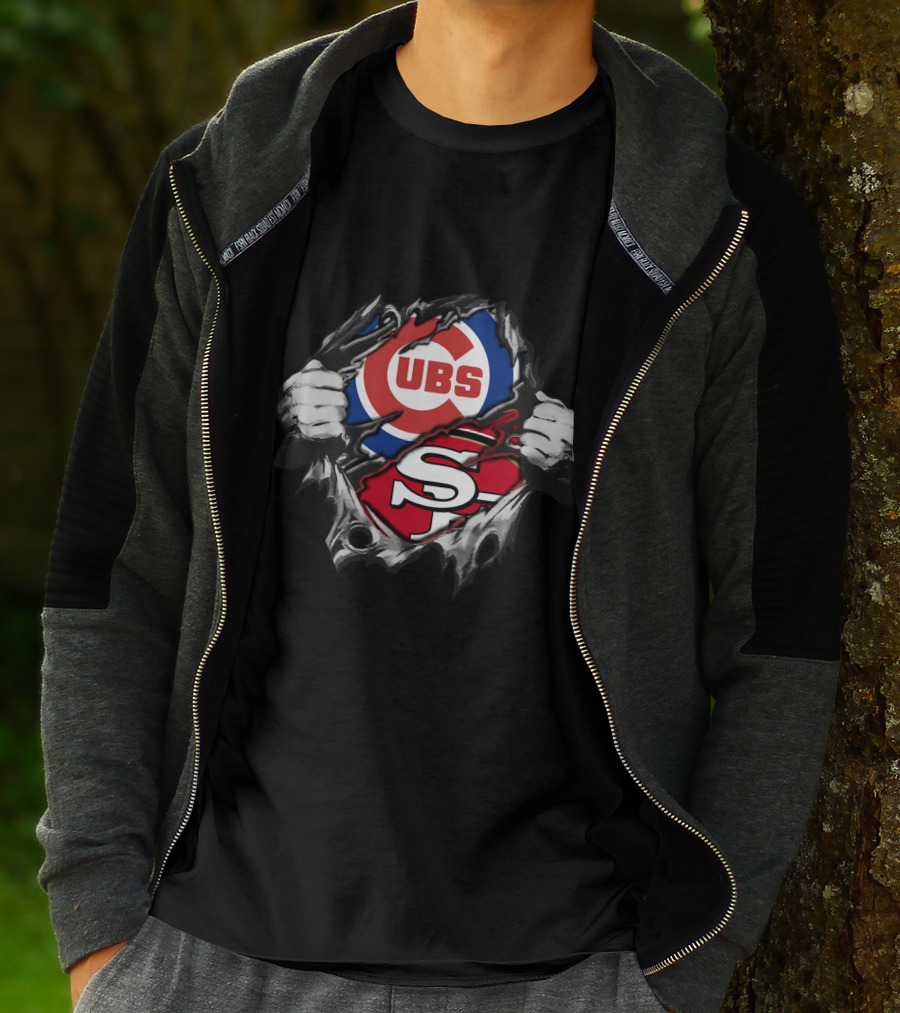 Cubs And 49ers Logos Fusion Tear T-Shirt