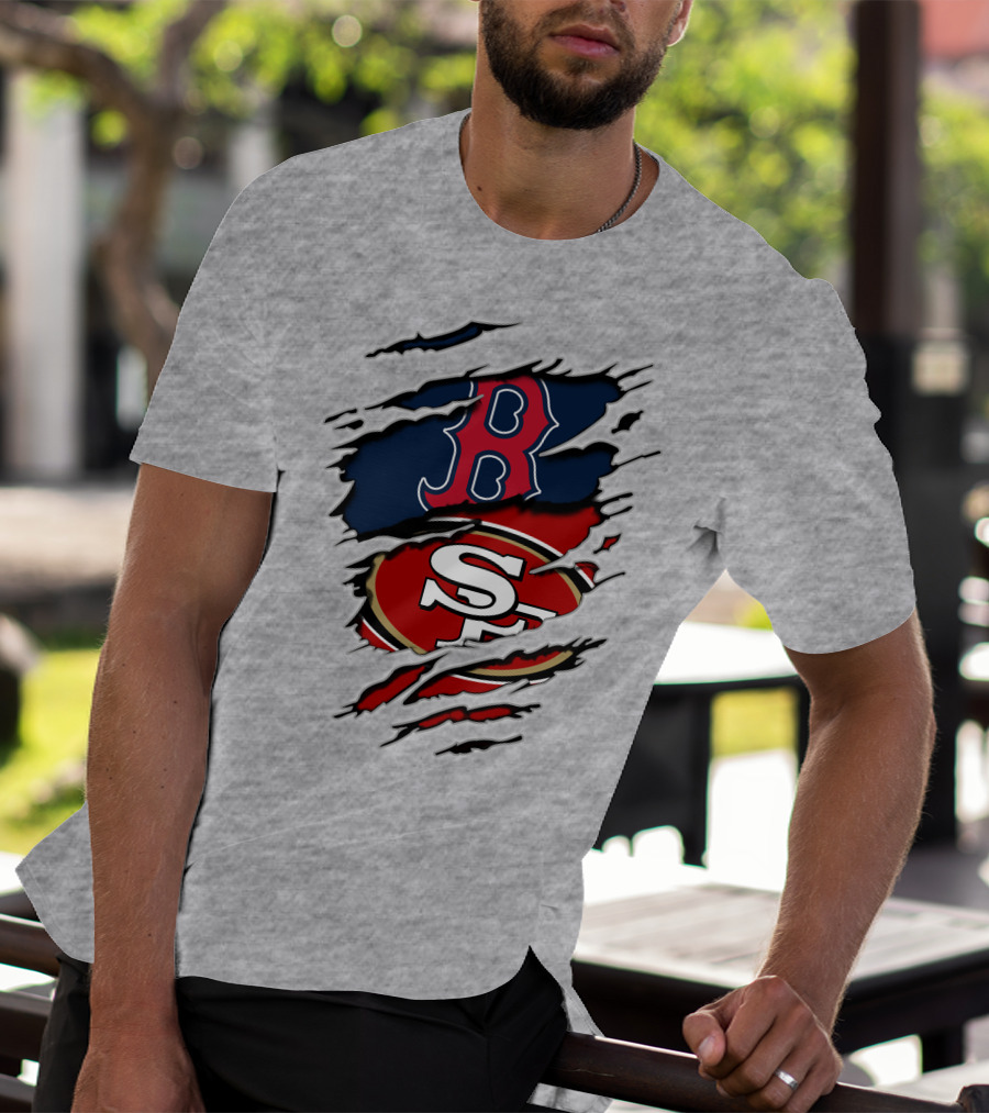 49ers Redsox Sf B Baseball Football Logo Tear T-Shirt