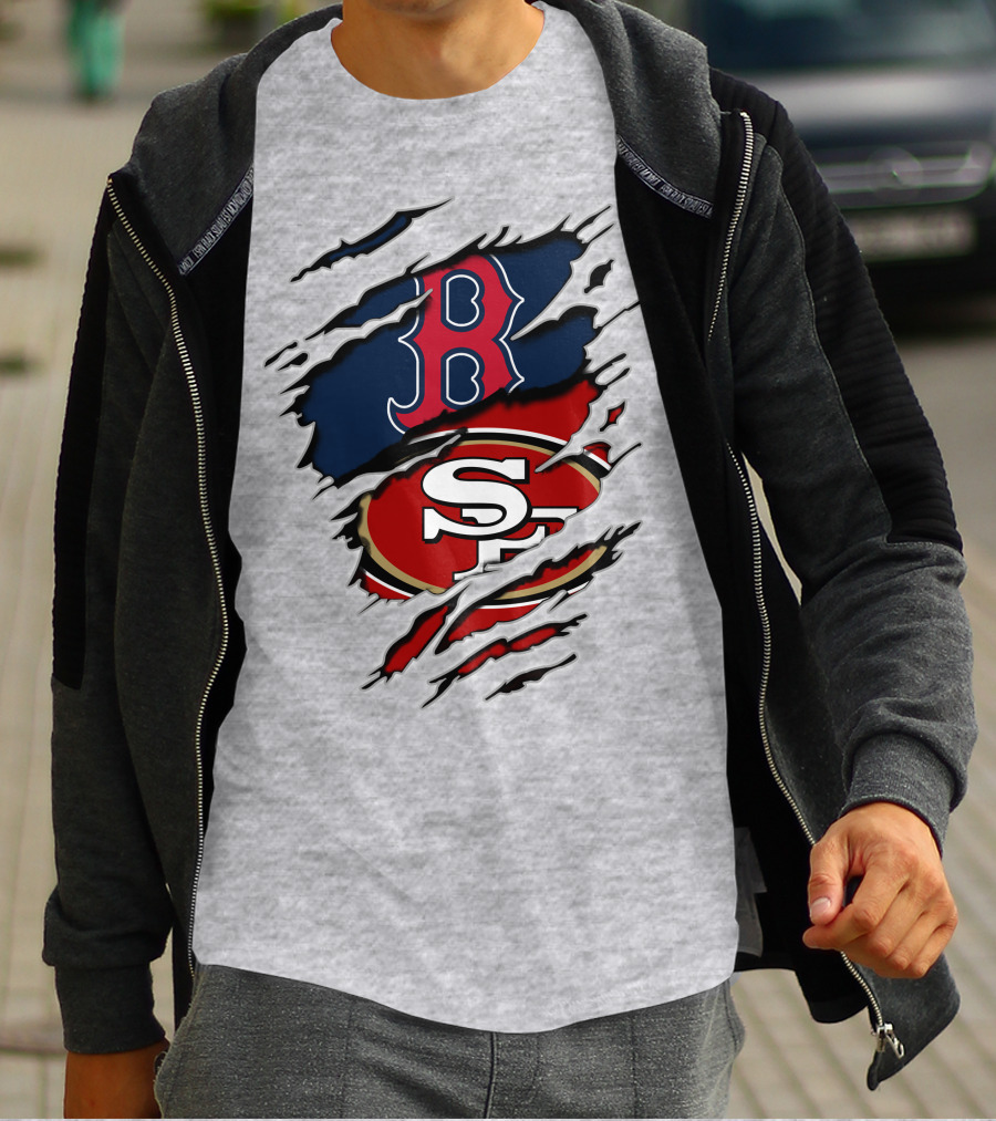 49ers Redsox Sf B Baseball Football Logo Tear T-Shirt