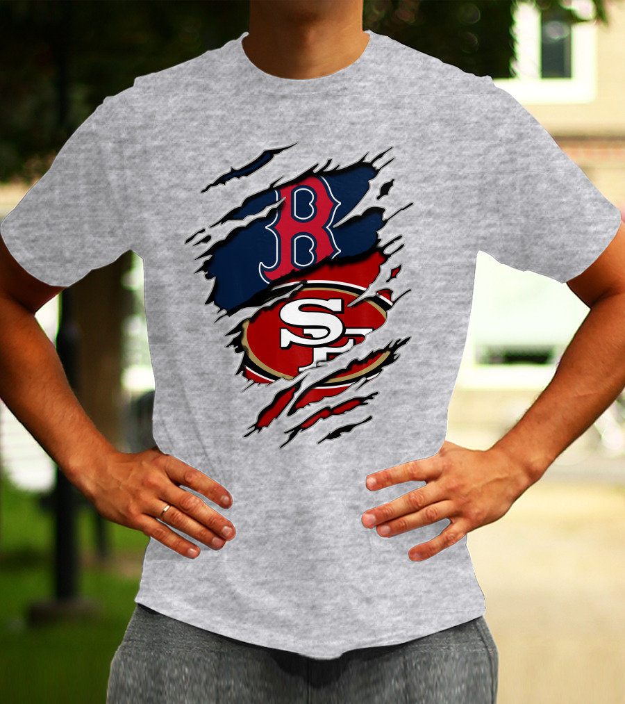 49ers Redsox Sf B Baseball Football Logo Tear T-Shirt