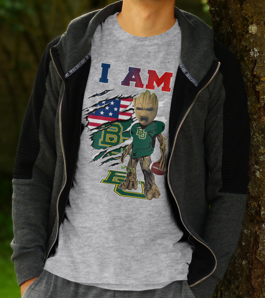 I AM Baylor Bears Groot Football American Flag T-Shirt