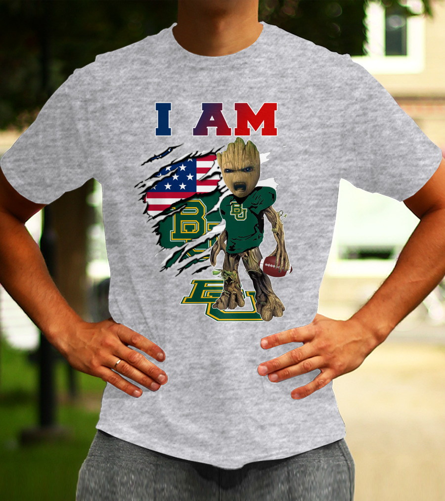 I AM Baylor Bears Groot Football American Flag T-Shirt
