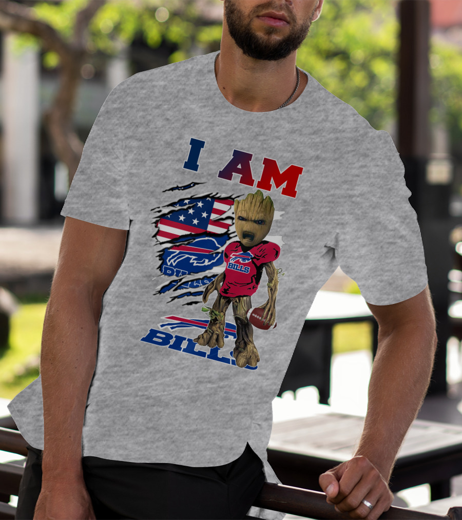 I AM Bills Football Tree Character With Buffal Logo And American Flag T-Shirt