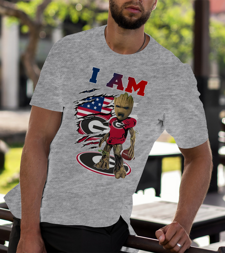 I Am Bulldogs Georgia Groot American Flag Football T-Shirt