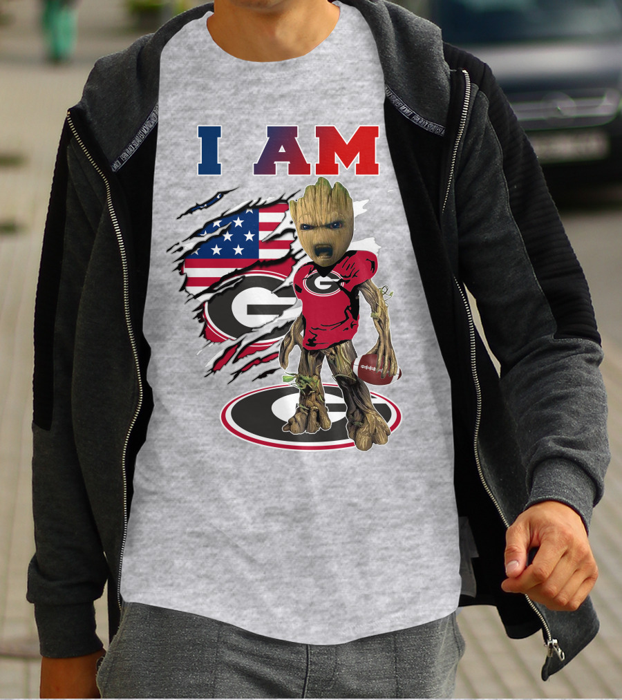 I Am Bulldogs Georgia Groot American Flag Football T-Shirt