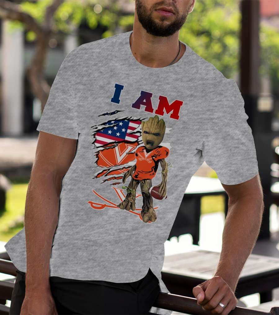 I Am Groot Virginia Cavaliers Football Usa Flag T-Shirt