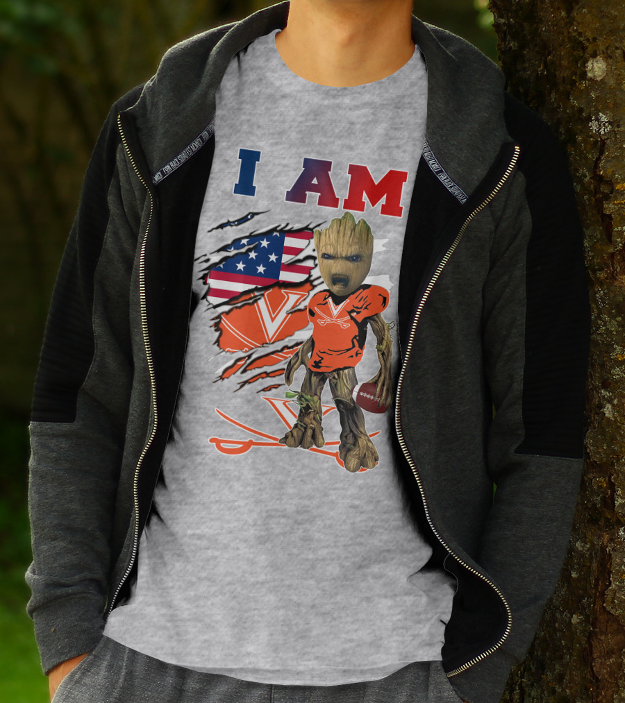 I Am Groot Virginia Cavaliers Football Usa Flag T-Shirt