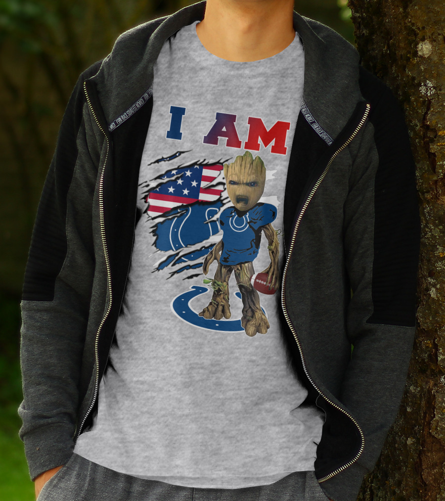 I Am Groot Colts NFL Football USA Flag T-Shirt