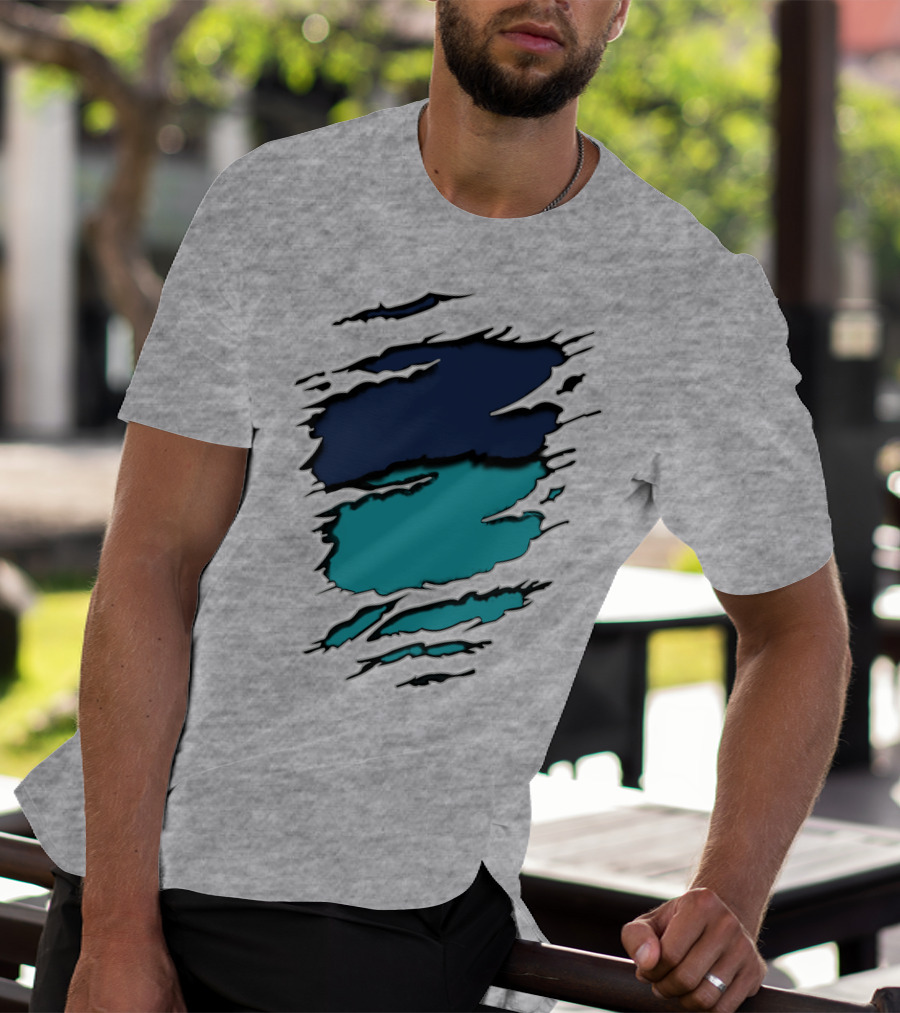 Yan-Dolphins19 Navy Teal Torn T-Shirt