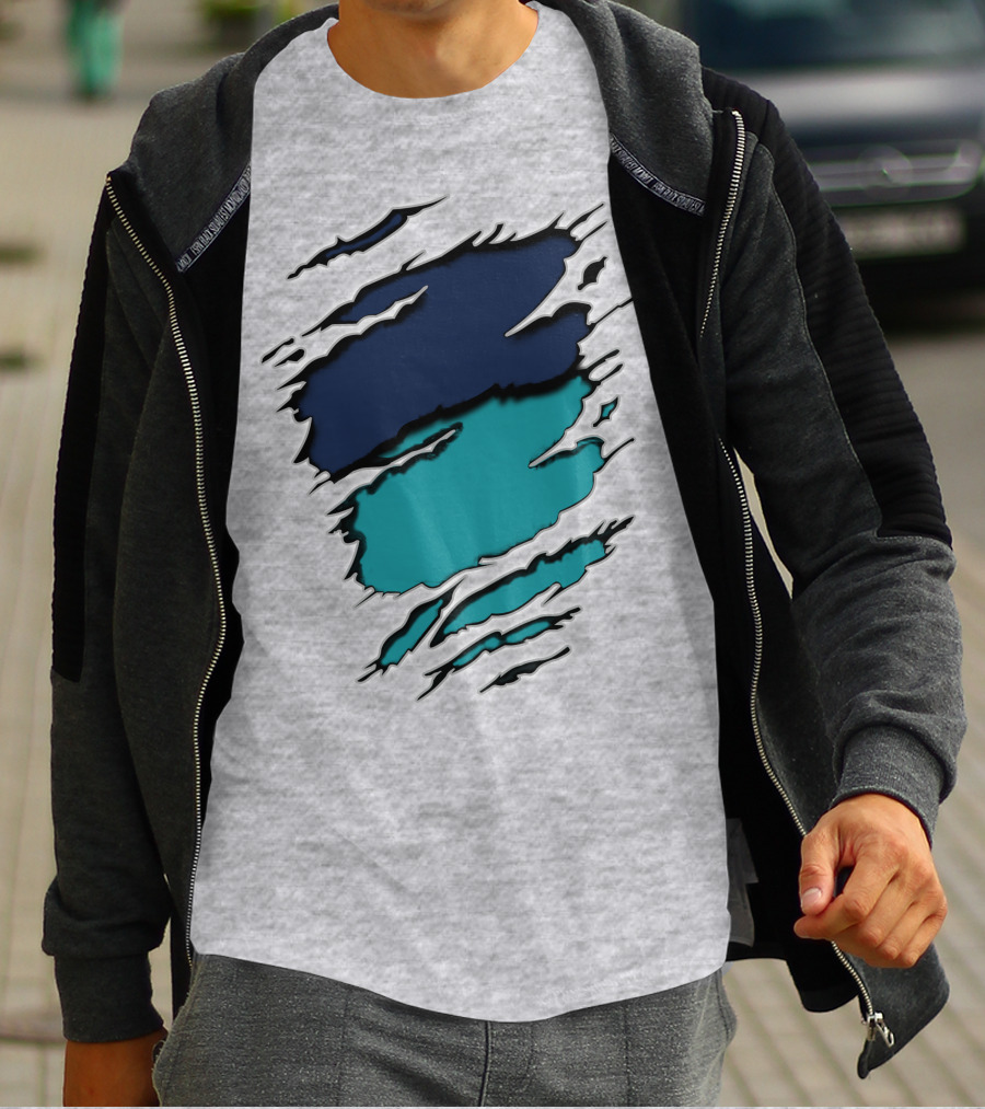 Yan-Dolphins19 Navy Teal Torn T-Shirt