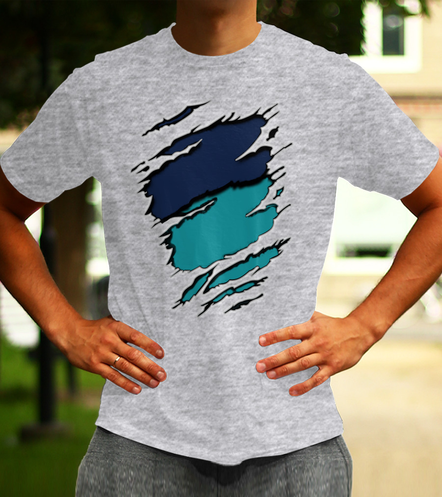 Yan-Dolphins19 Navy Teal Torn T-Shirt
