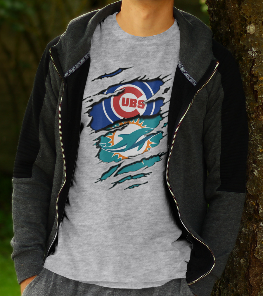 Cubs Dolphins Logo Mashup Nfl Mlb Sports Fans T-Shirt