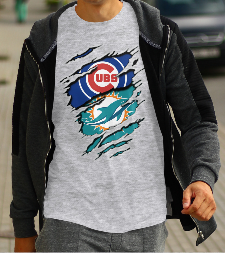 Cubs Dolphins Logo Mashup Nfl Mlb Sports Fans T-Shirt