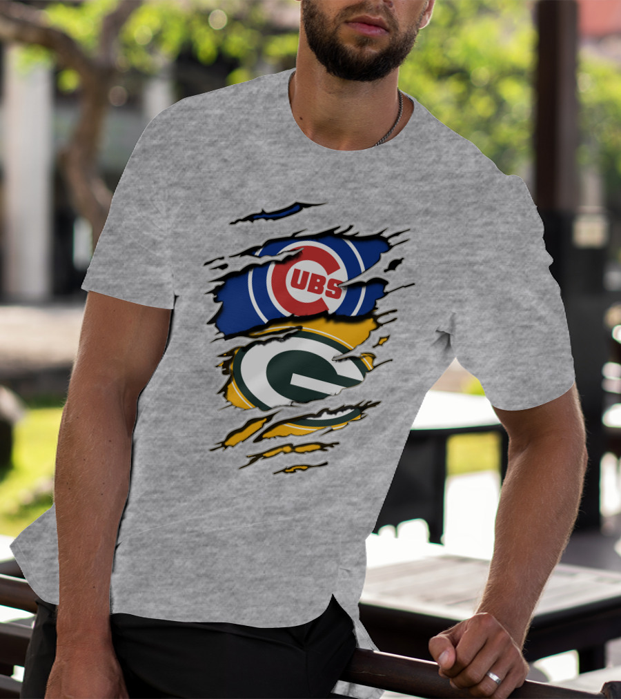 Packers Cubs Torn Logos Fusion T-Shirt