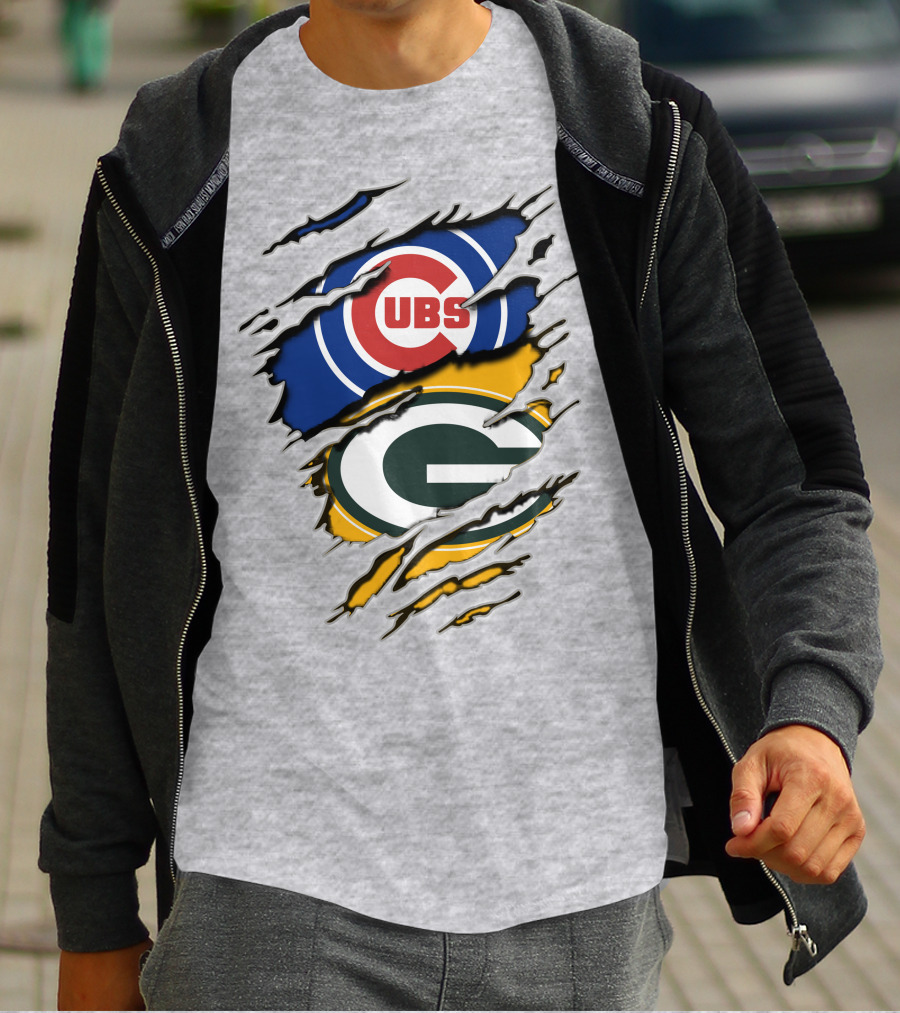 Packers Cubs Torn Logos Fusion T-Shirt