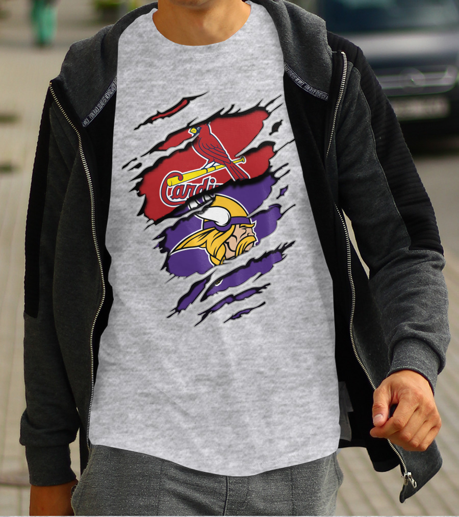 Vikings And Cardinals Logos Torn Effect T-Shirt