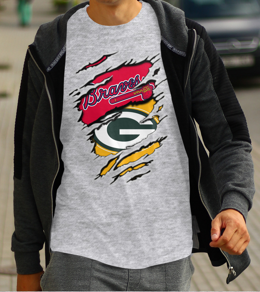 Braves Packers Torn Logo Mashup T-Shirt