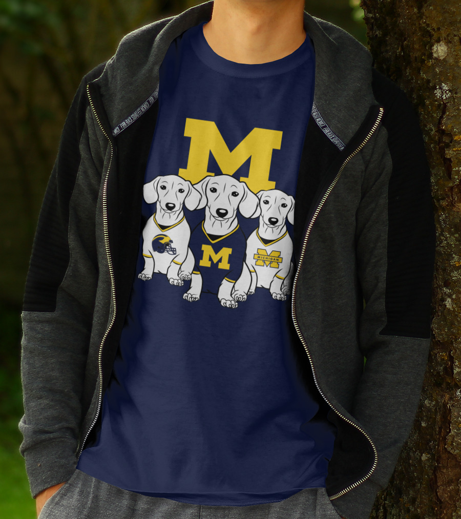 Michigan Wolverines Three Dachshund Dogs T-Shirt