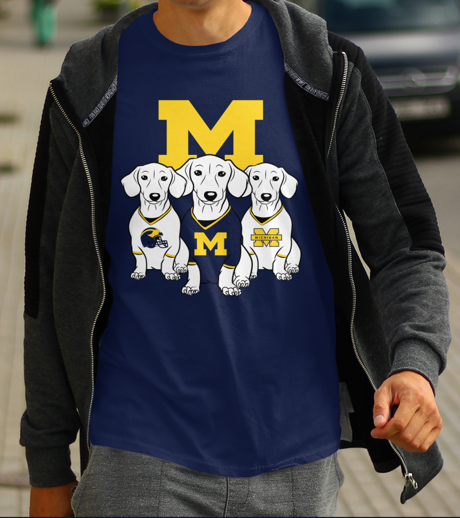 Michigan Wolverines Three Dachshund Dogs T-Shirt