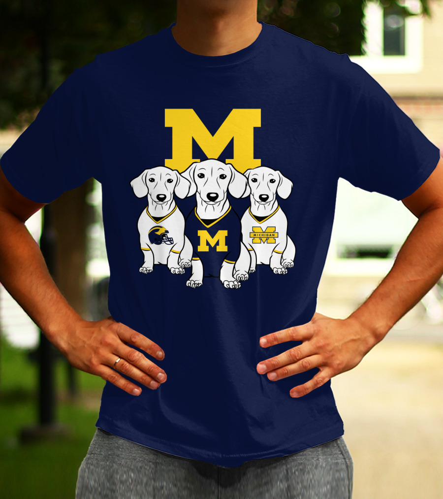 Michigan Wolverines Three Dachshund Dogs T-Shirt