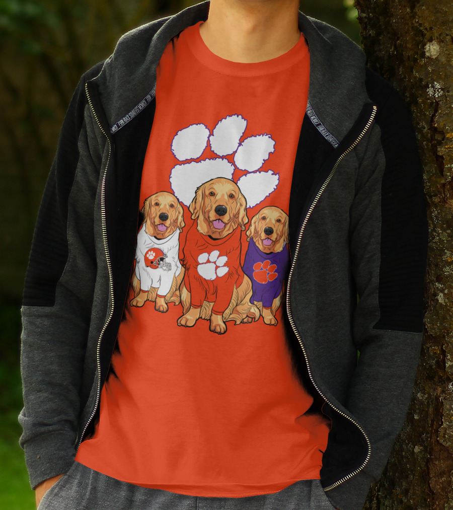 Clemson Tigers Golden Retrievers Trio T-Shirt