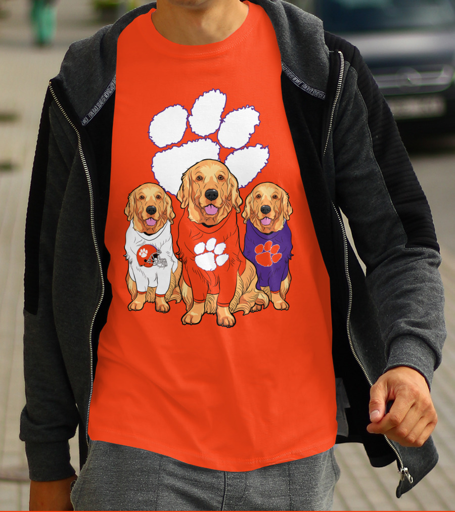 Clemson Tigers Golden Retrievers Trio T-Shirt