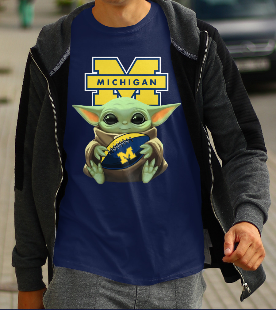 Michigan Wolverines Baby Yoda Football T-Shirt
