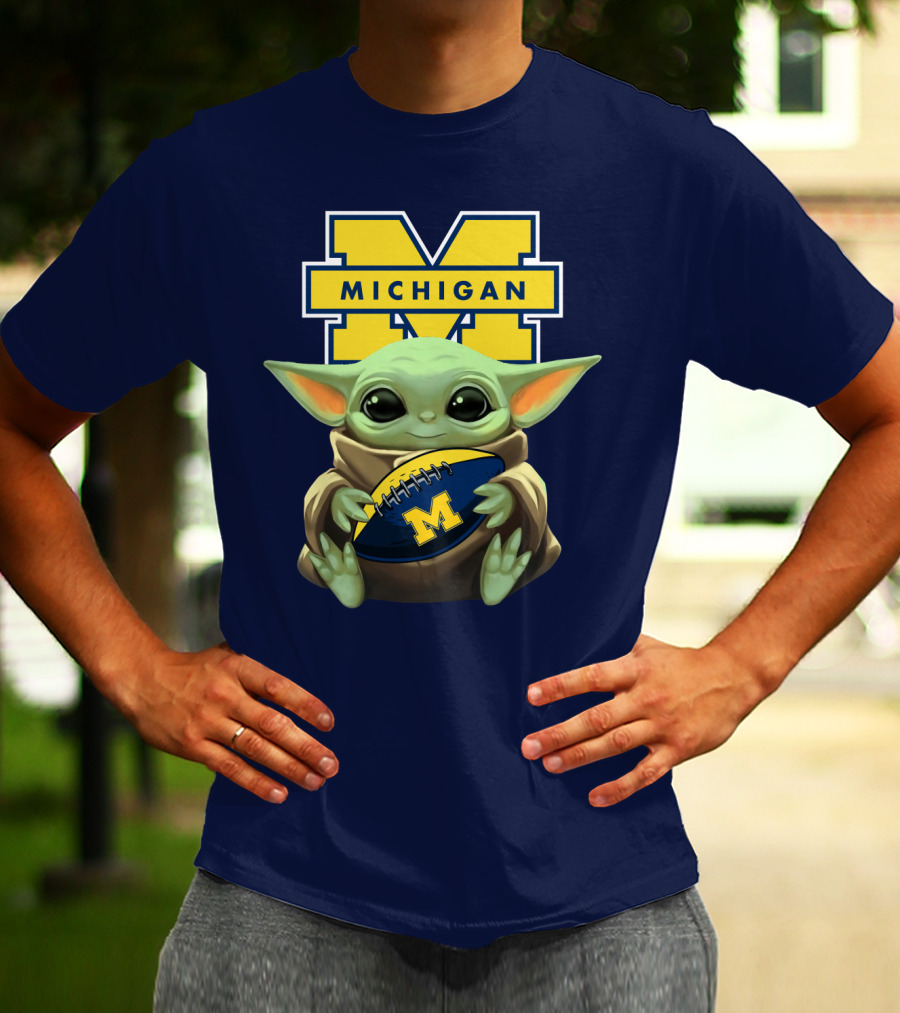 Michigan Wolverines Baby Yoda Football T-Shirt