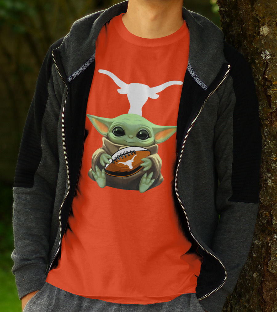 Baby Yoda Longhorns Football Logo Orange Background T-Shirt