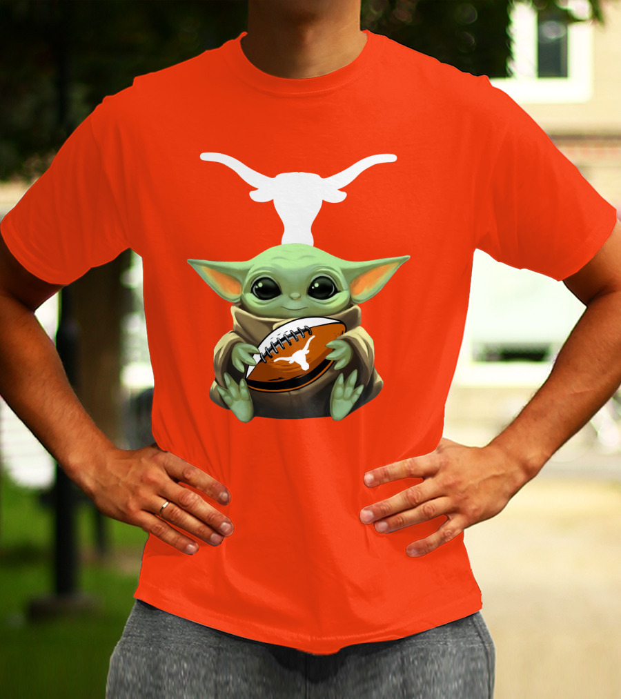 Baby Yoda Longhorns Football Logo Orange Background T-Shirt