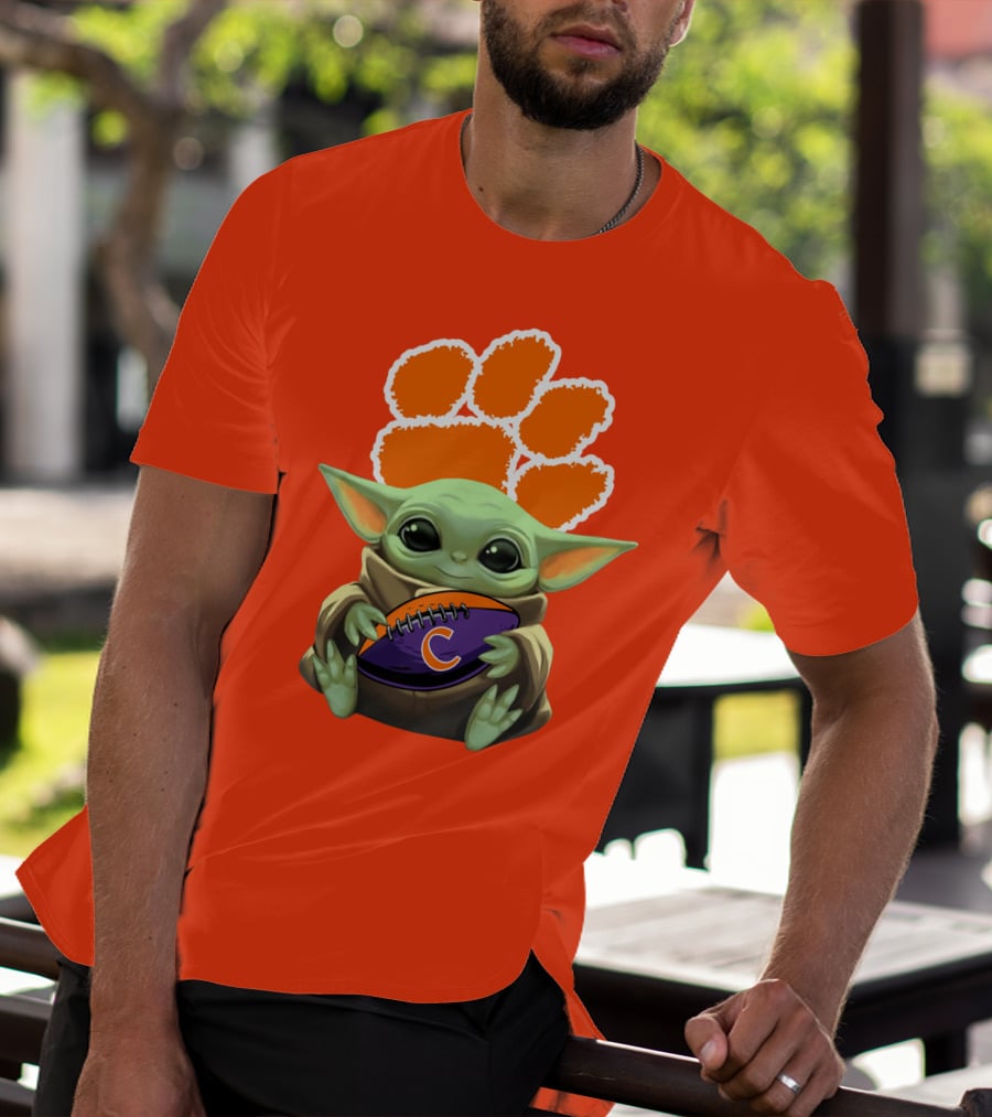 Clemson Tigers Baby Yoda Football Fan T-Shirt